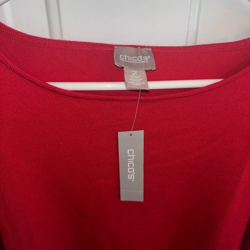 Chico’s Red Embellished Sleeve Sweater Size 2 (L) Long Sleeve Pullover NWT - Picture 3 of 9